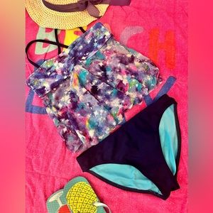 🚨3/$15 *Girls* Modest 2 Piece Tankini w Flowing Top & Full Coverage  Sz L 10/12